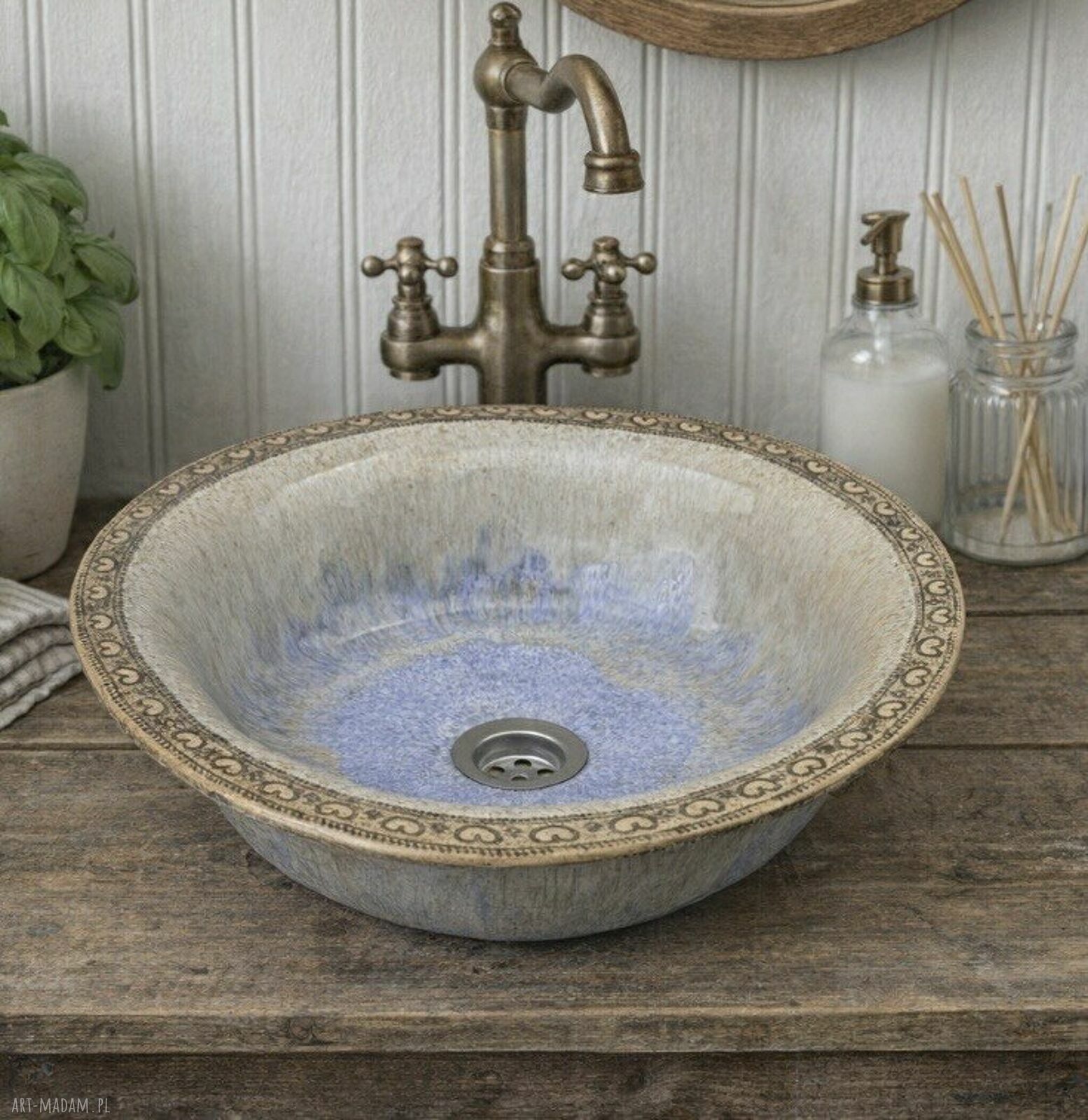 Umywalka nablatowa ceramiczna - designerska misa w zielonym odcieniu