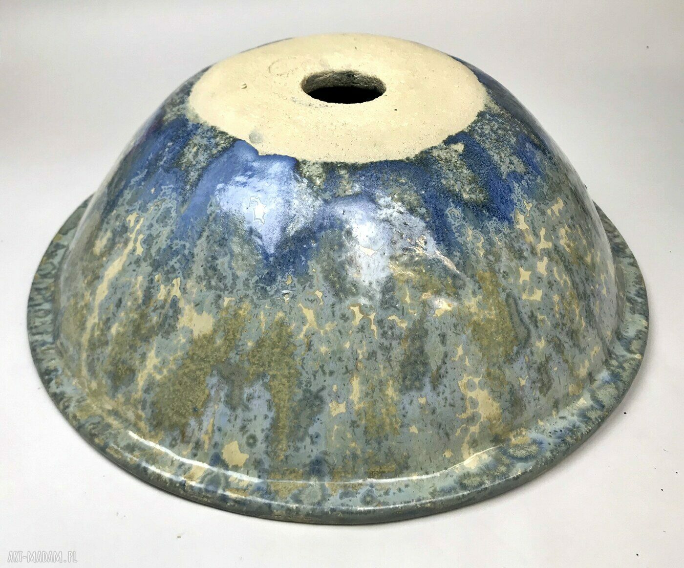 Umywalka ceramiczna nablatowa ręcznie formowana w zieleniach i błękitach
