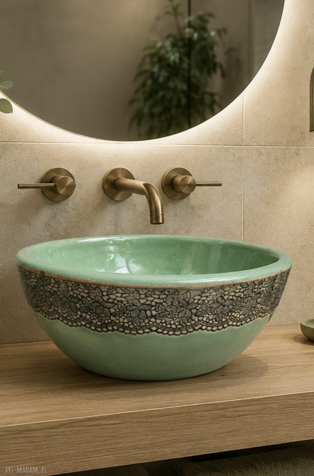 Umywalka ceramiczna z odbitą koronką - ręczne zdobienie, wykonanie na zamówienie
