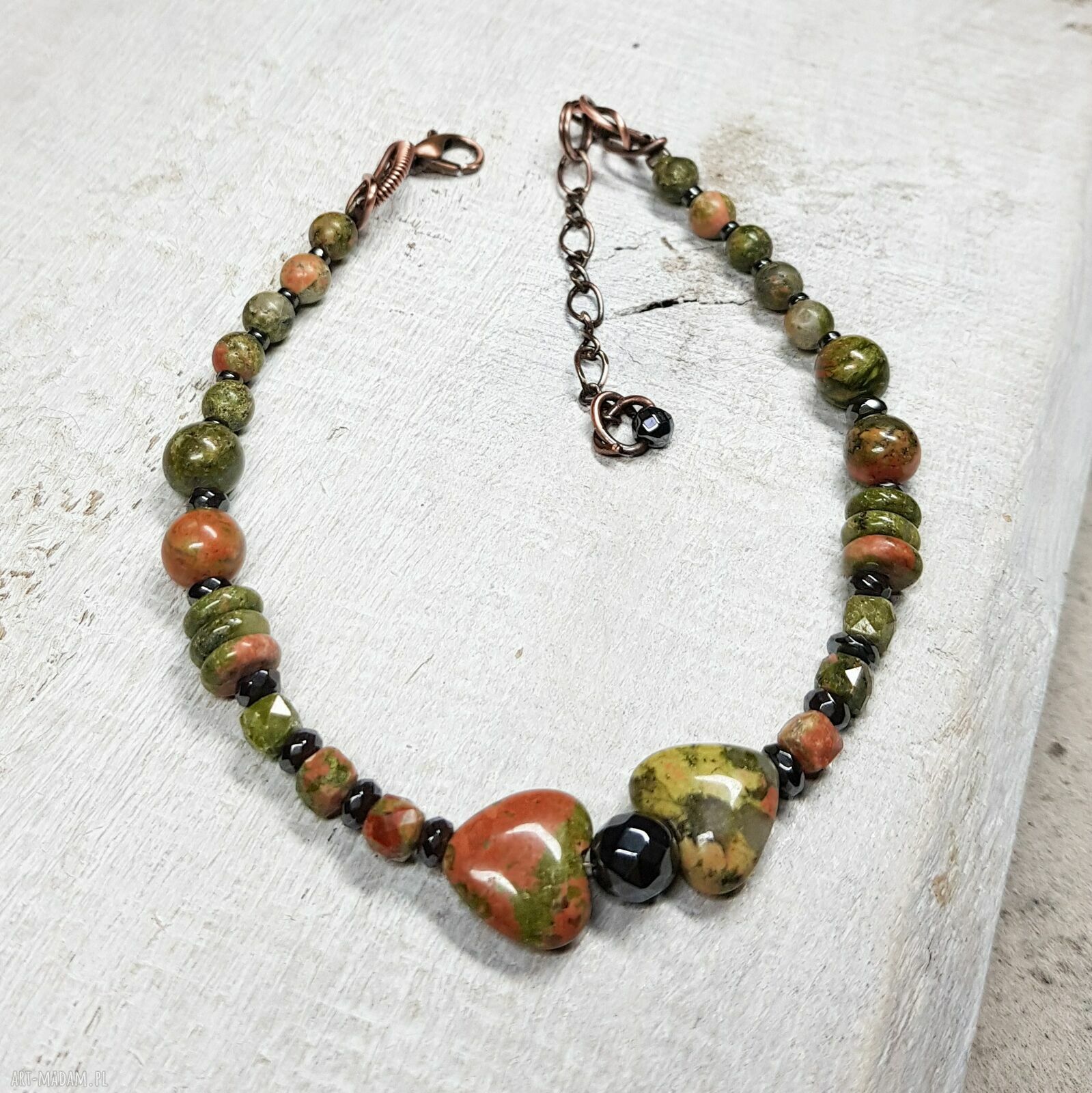 Unakit bransoletka w kolorach wiosny b25 - miedź (wire-wrapping)