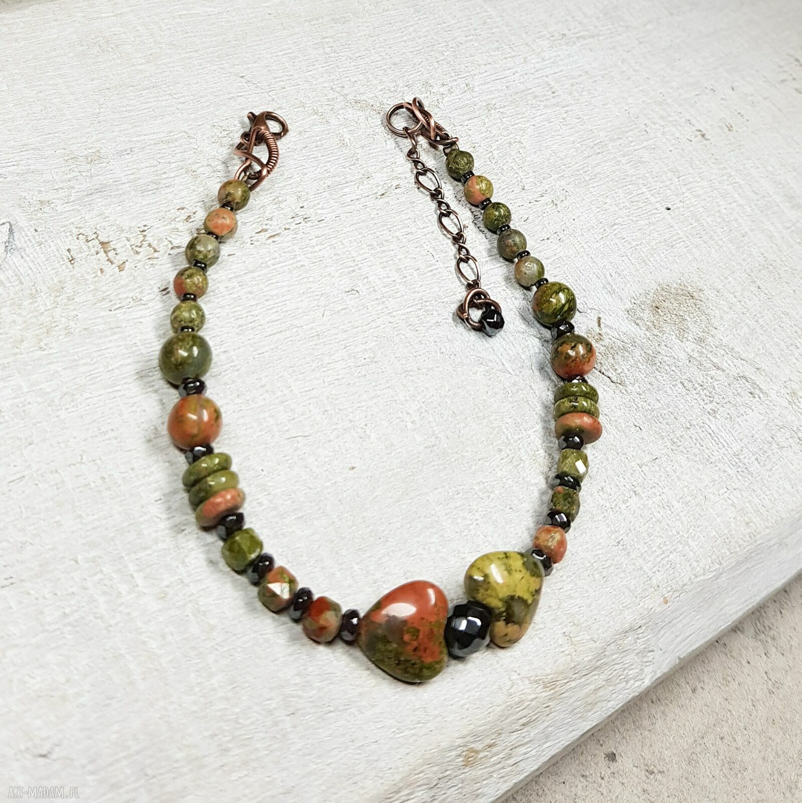 Unakit bransoletka w kolorach wiosny b25 - miedź (wire-wrapping)