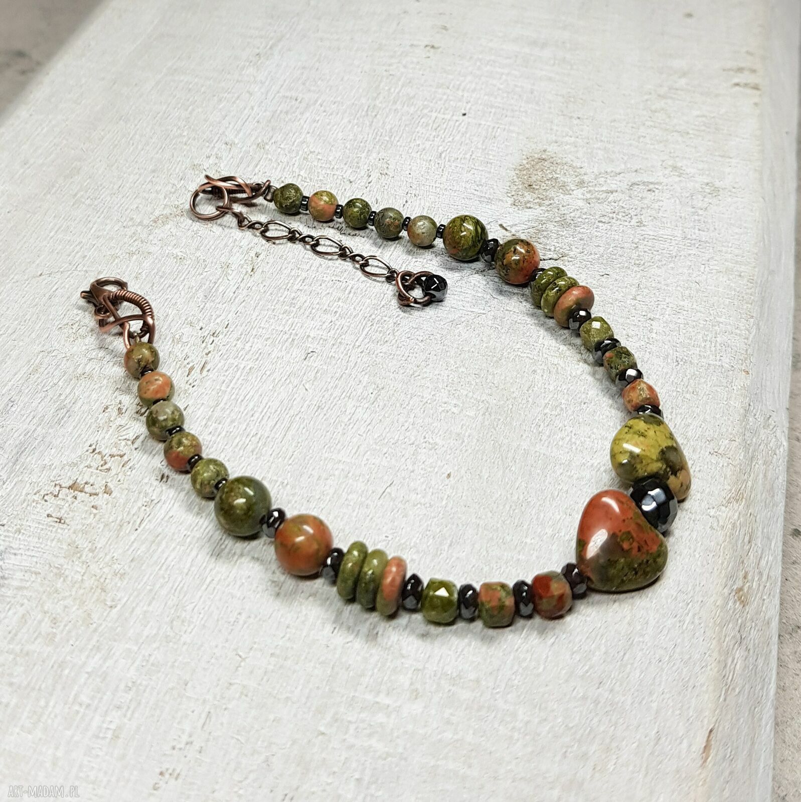 Unakit bransoletka w kolorach wiosny b25 - miedź (wire-wrapping)