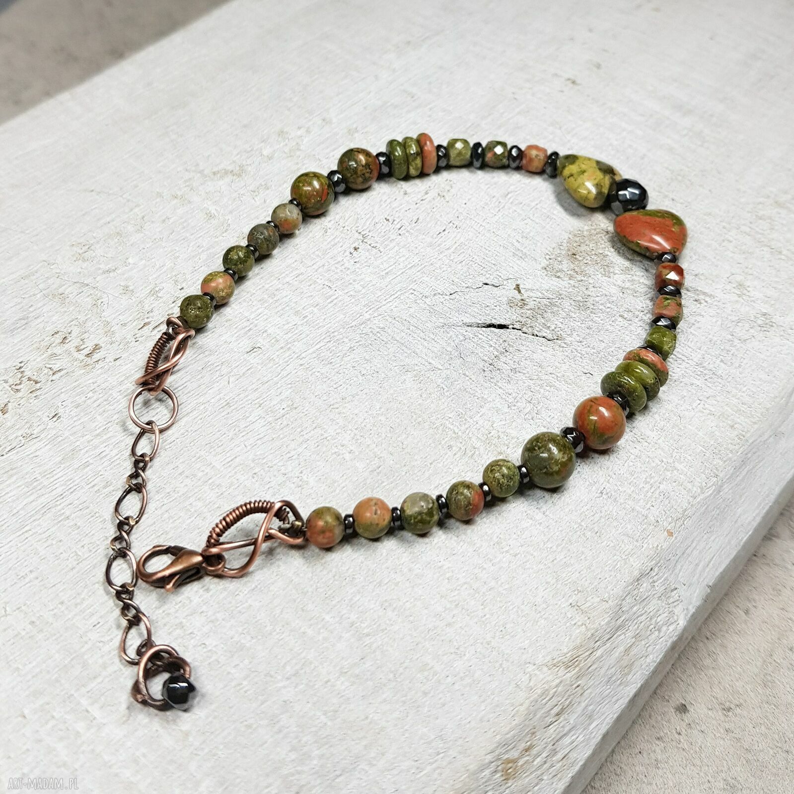 Unakit bransoletka w kolorach wiosny b25 - miedź (wire-wrapping)