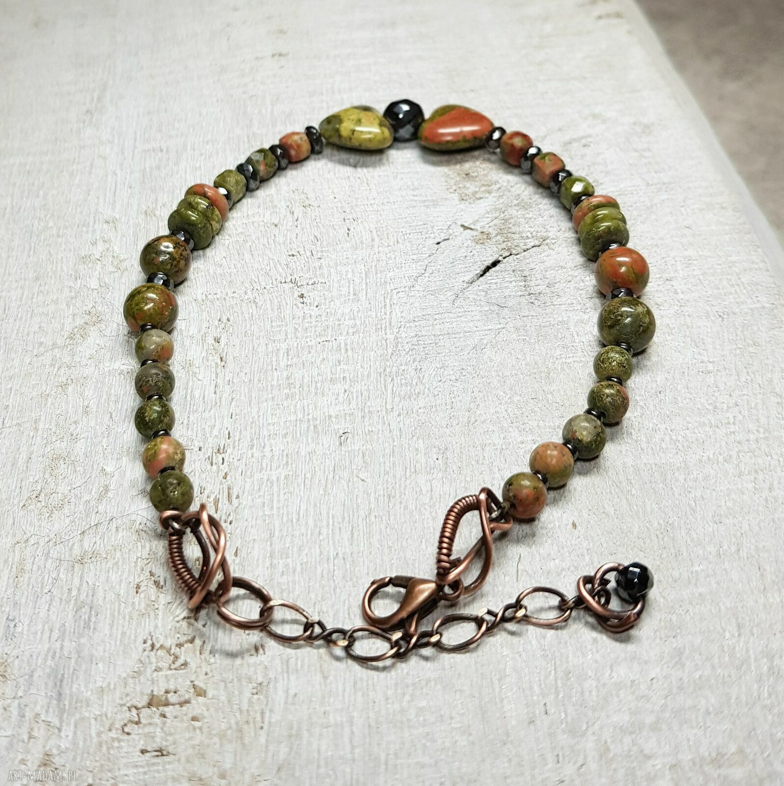 Unakit bransoletka w kolorach wiosny b25 - miedź (wire-wrapping)