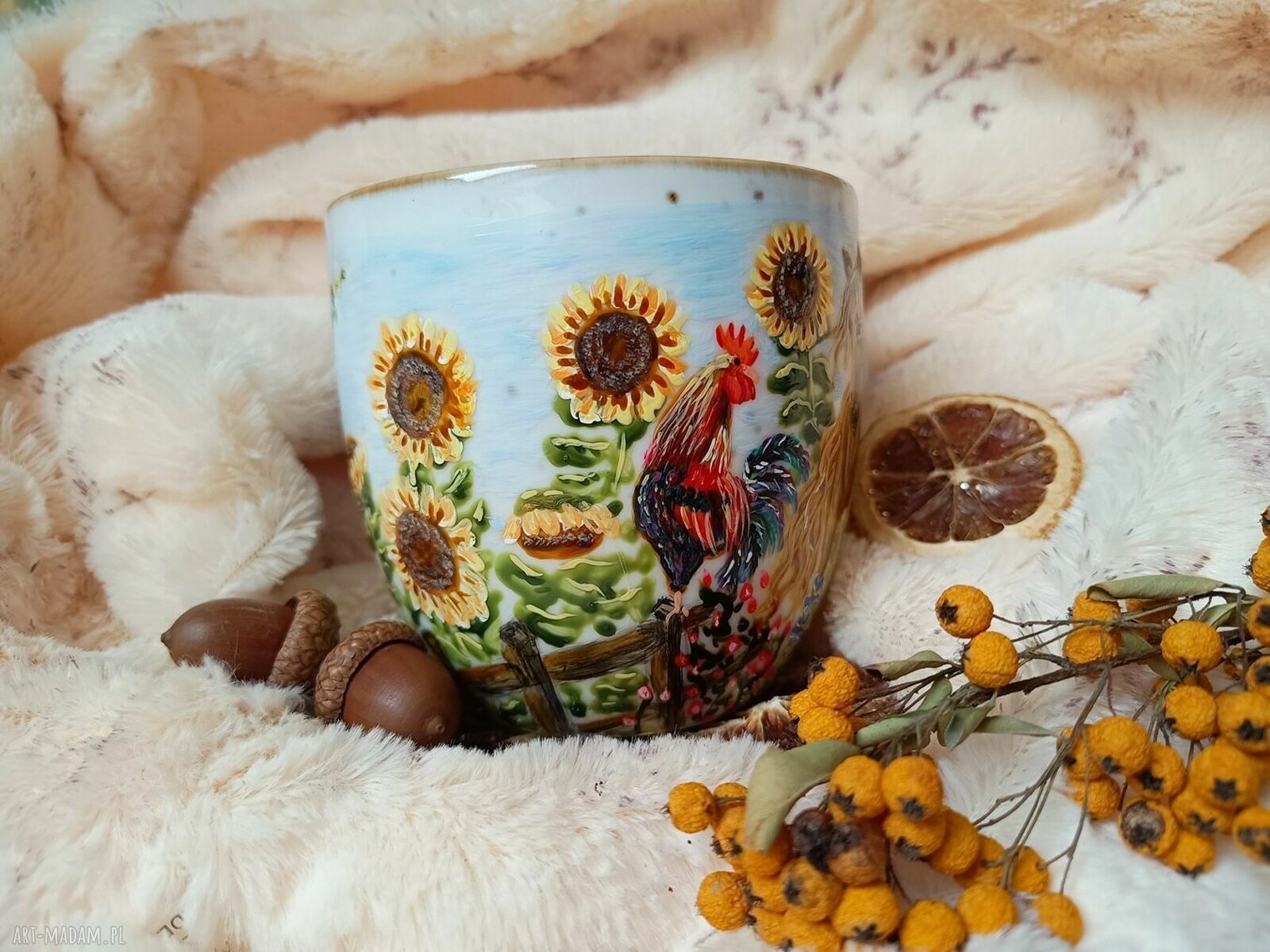 Nostalgiczny kubek ręcznie malowany 480 ml z pejzażem wiejskim