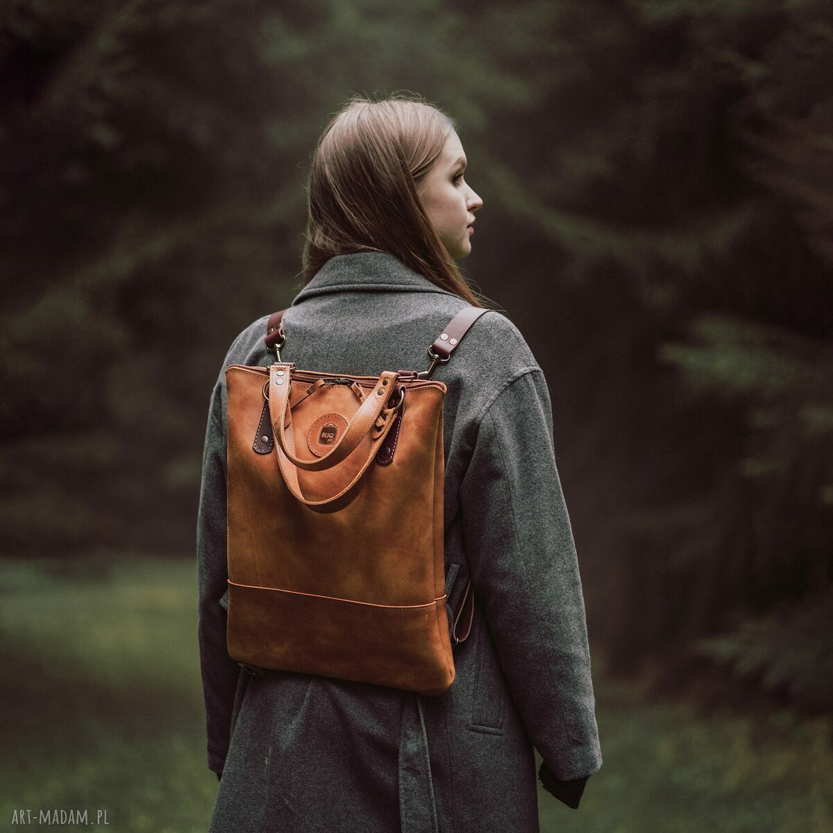 Unikalny plecak - torebka ręcznie wykonany przez Ladybuq Art Studio torba z naturalnej skóry
