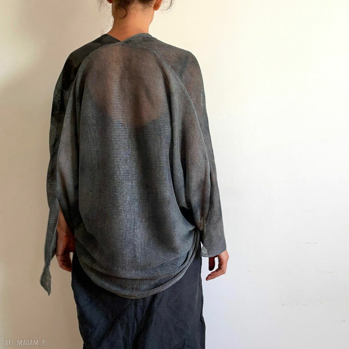 Sweter/bolerko lniane w szarościach - unikat ręcznie barwiony (one size S/M)