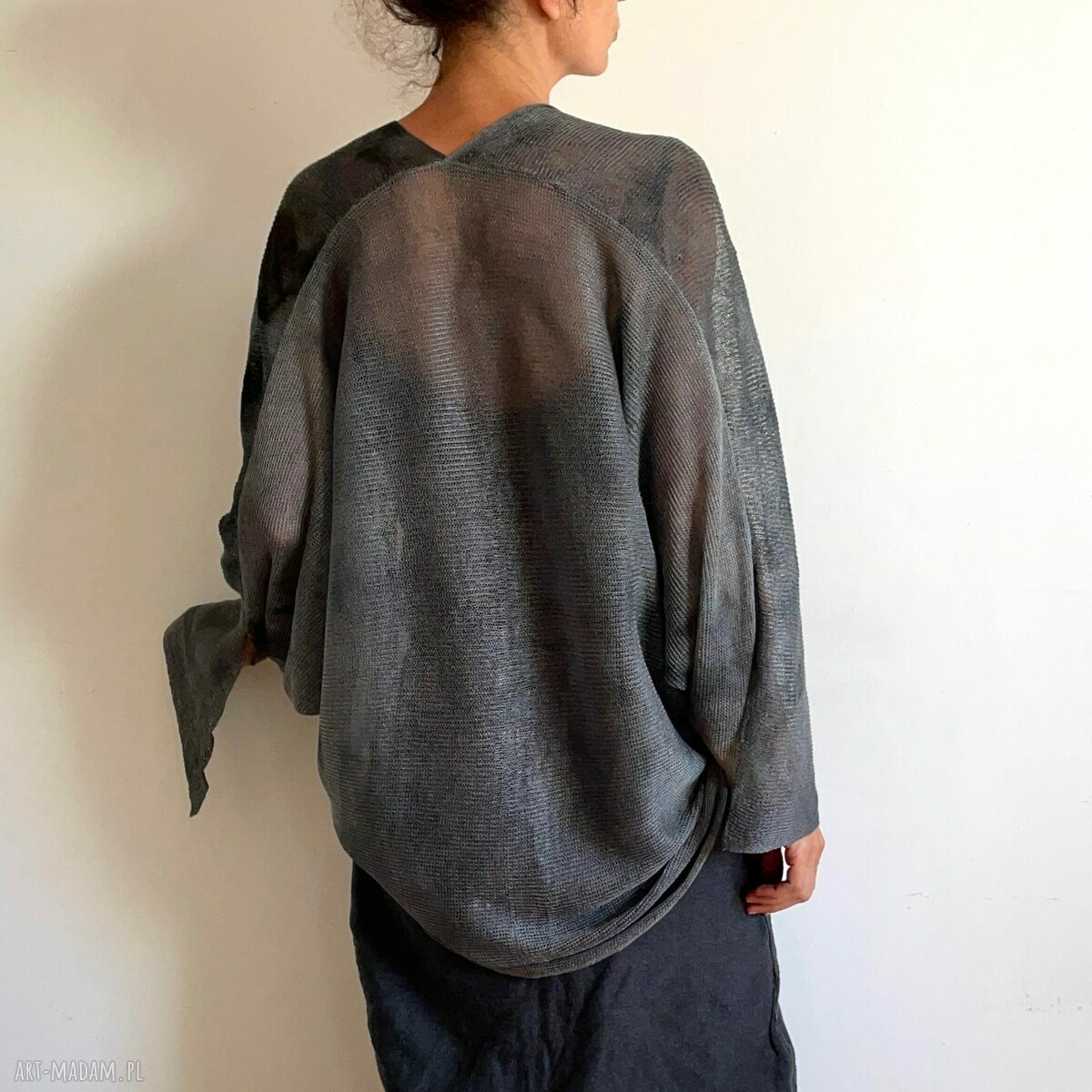 Sweter/bolerko lniane w szarościach - unikat ręcznie barwiony (one size S/M)