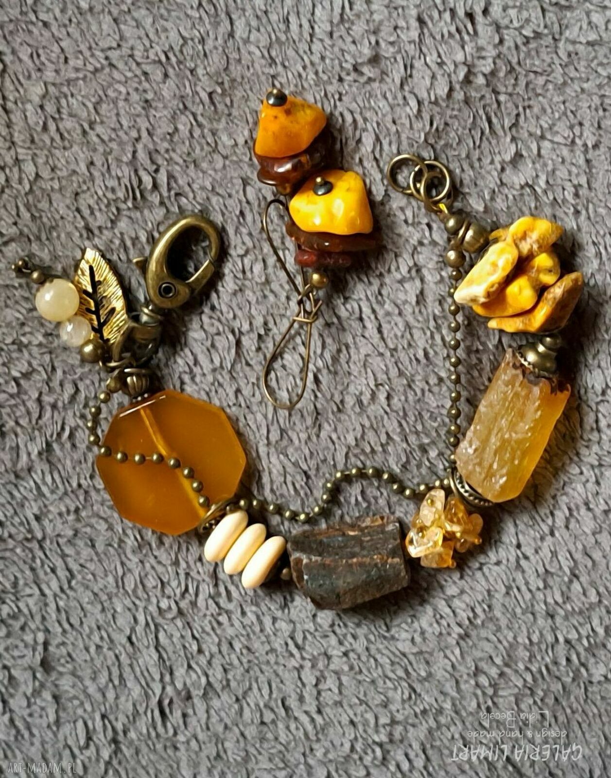 Bransoletka unikat z mixu minerałów w stylu boho vintage