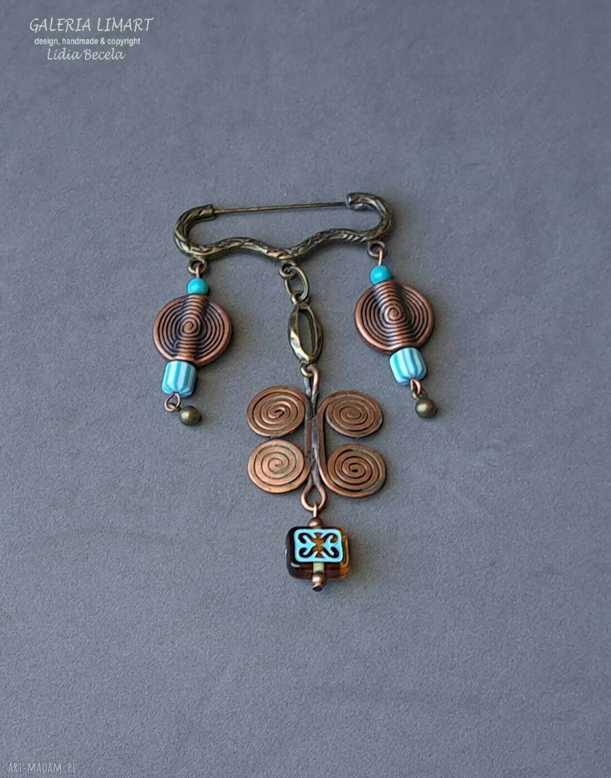 Unikatowa broszka boho z miedzi - oryginalny prezent dla niej