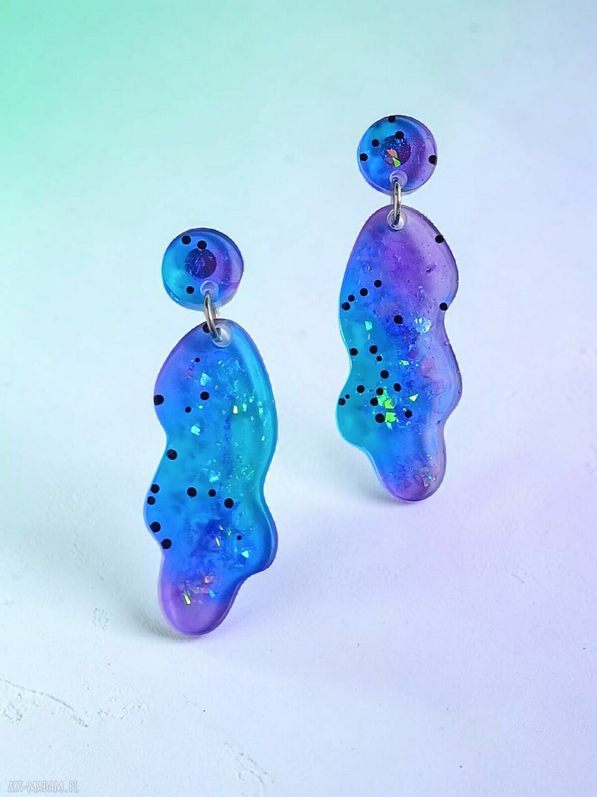 Unikatowe kolczyki z żywicy HOLO - kolekcja Mermaid