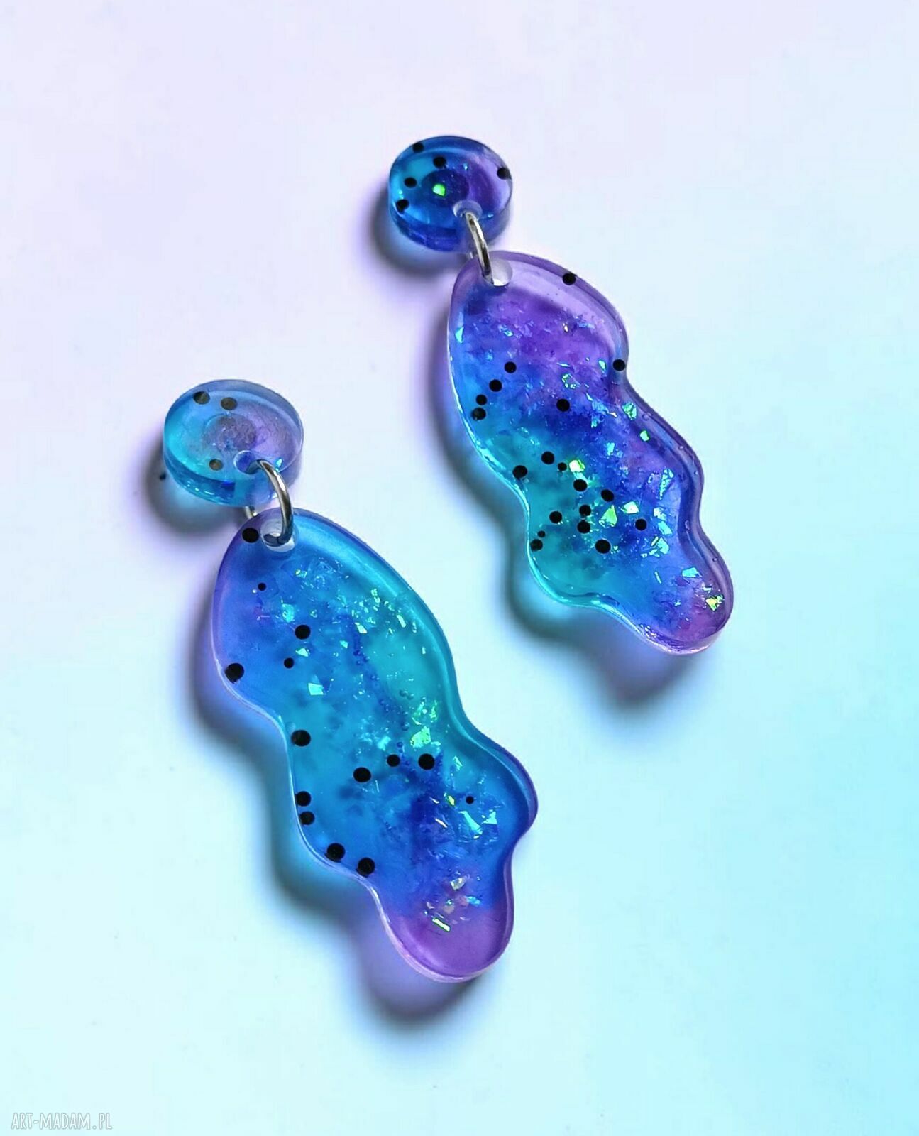 Unikatowe kolczyki z żywicy HOLO - kolekcja Mermaid