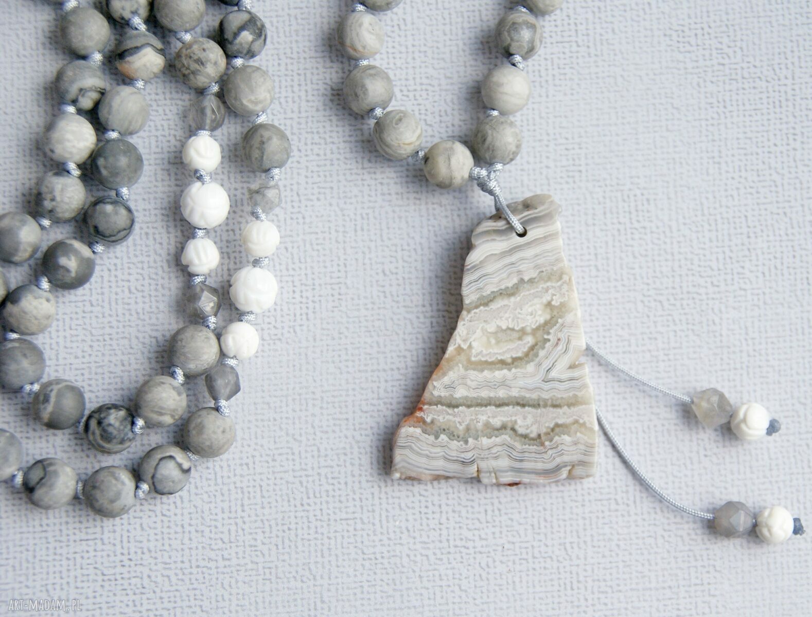 Unikatowy naszyjnik Mala z jaspisu i agatu koronkowego