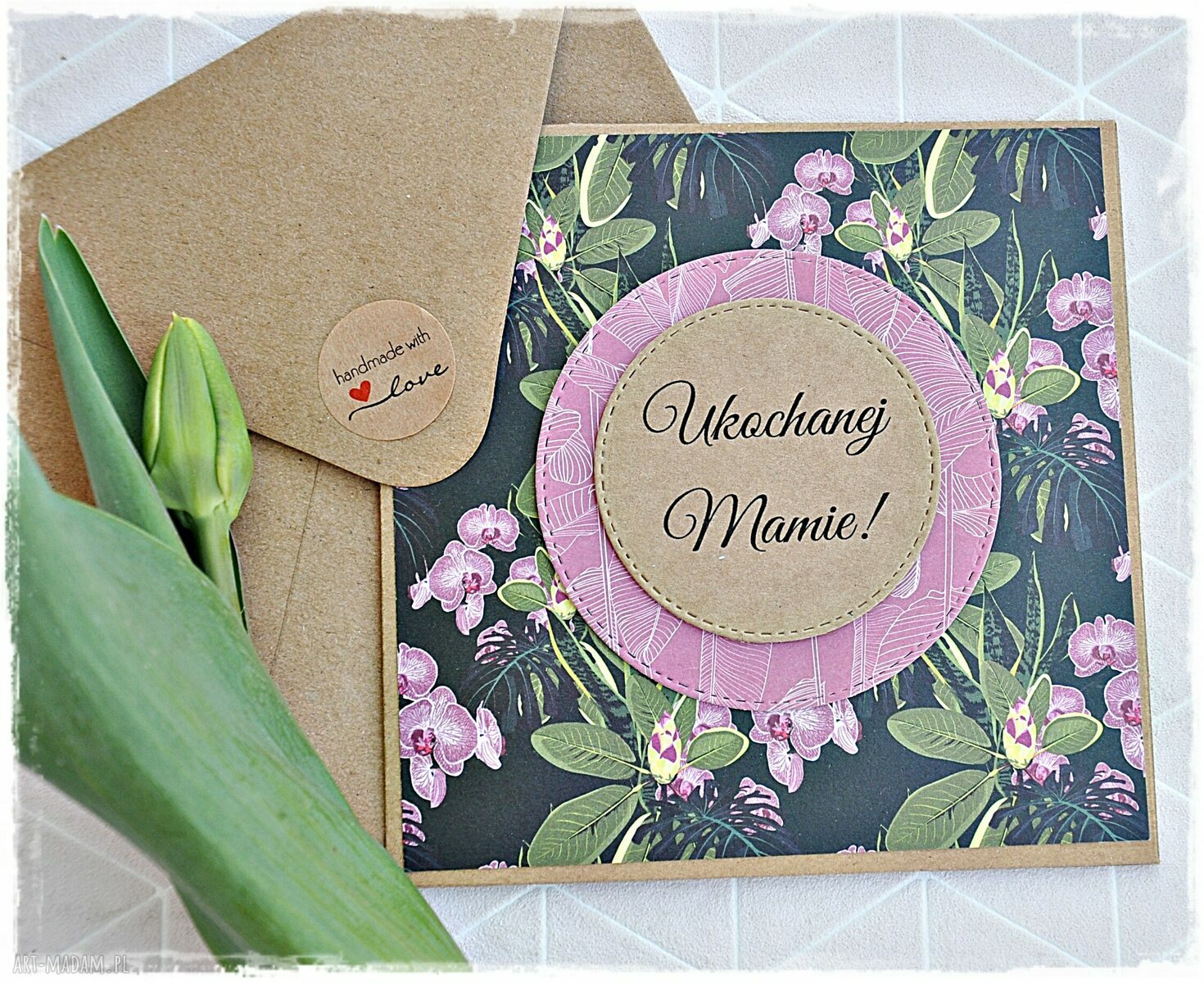 Unikatowy prezent na Dzień Mamy kartka i zakładka, dżungla Handmade