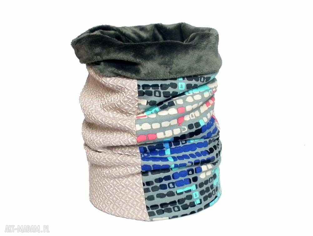 Unikatowy szal-komin z misiem w środku - ciepły i milutki handmade