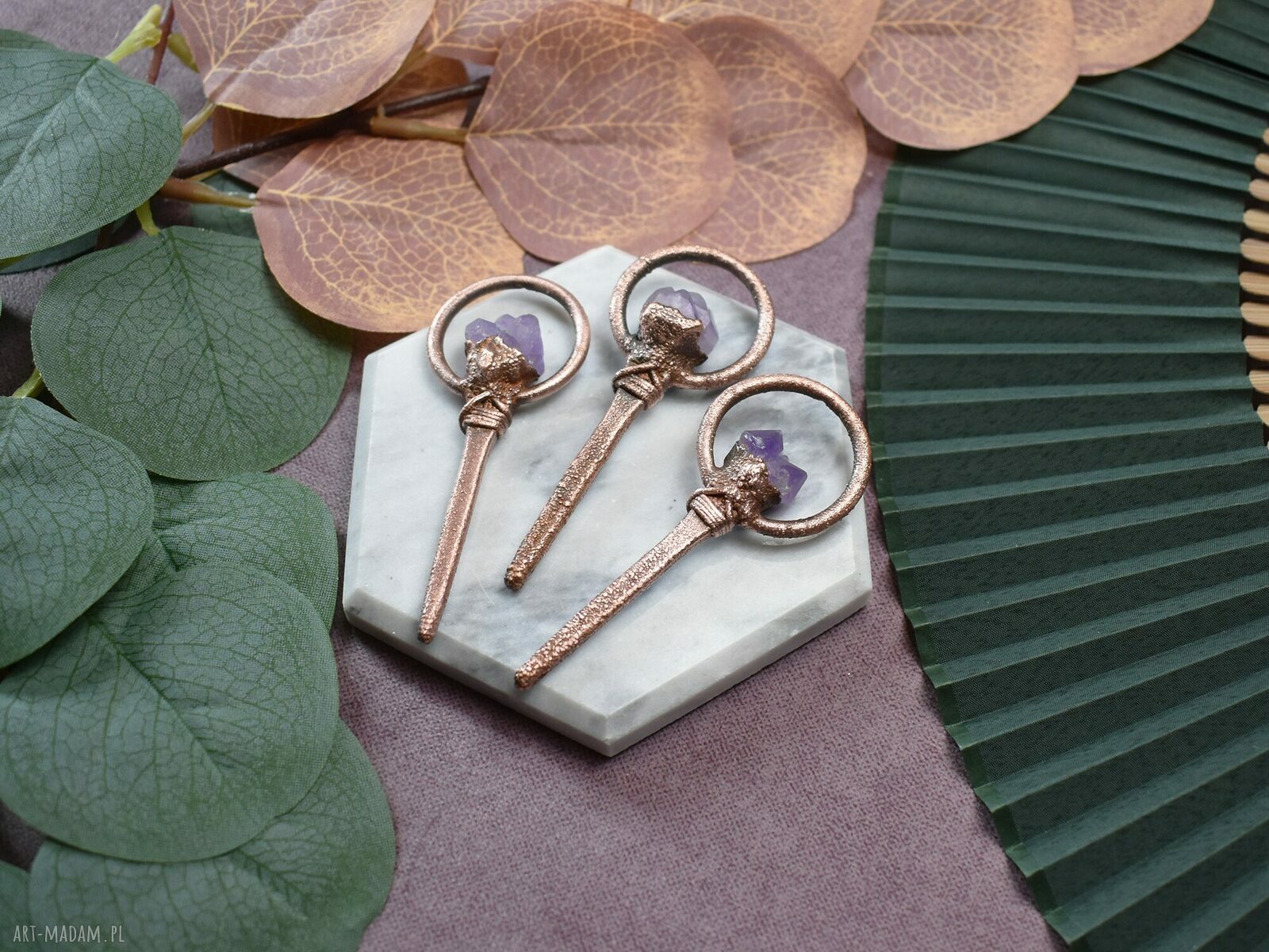 wisiorki: Gwóźdź do trumny Miedziany wisior z surowym ametystem #174 Handmade