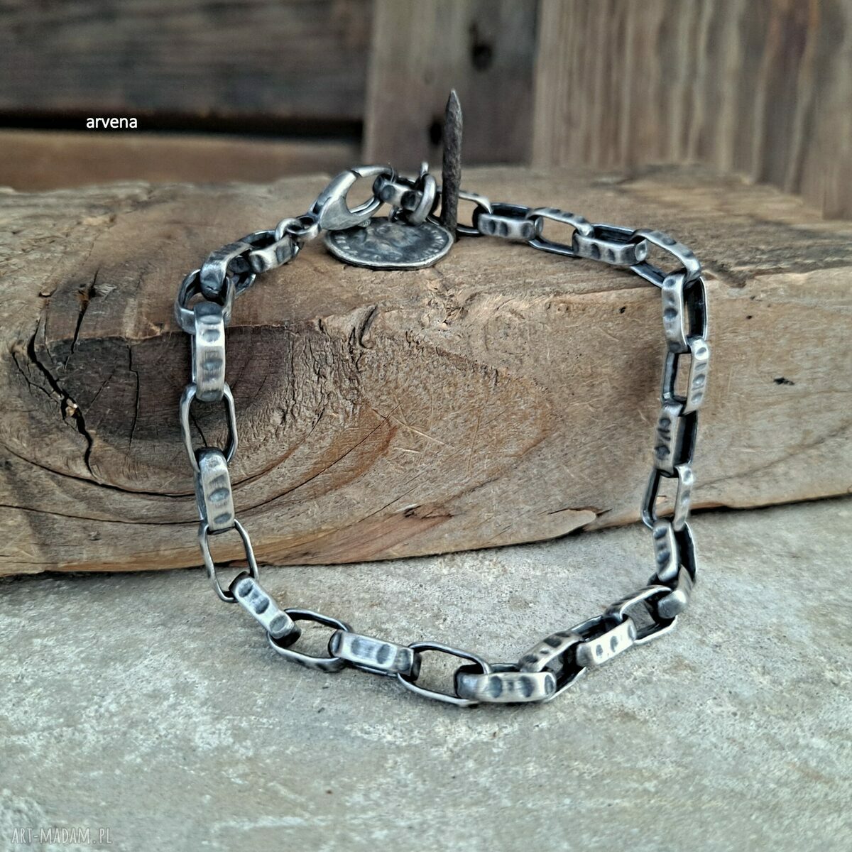 Bransoletka unisex ze srebra oksydowanego 925 - łańcuch z charms 06