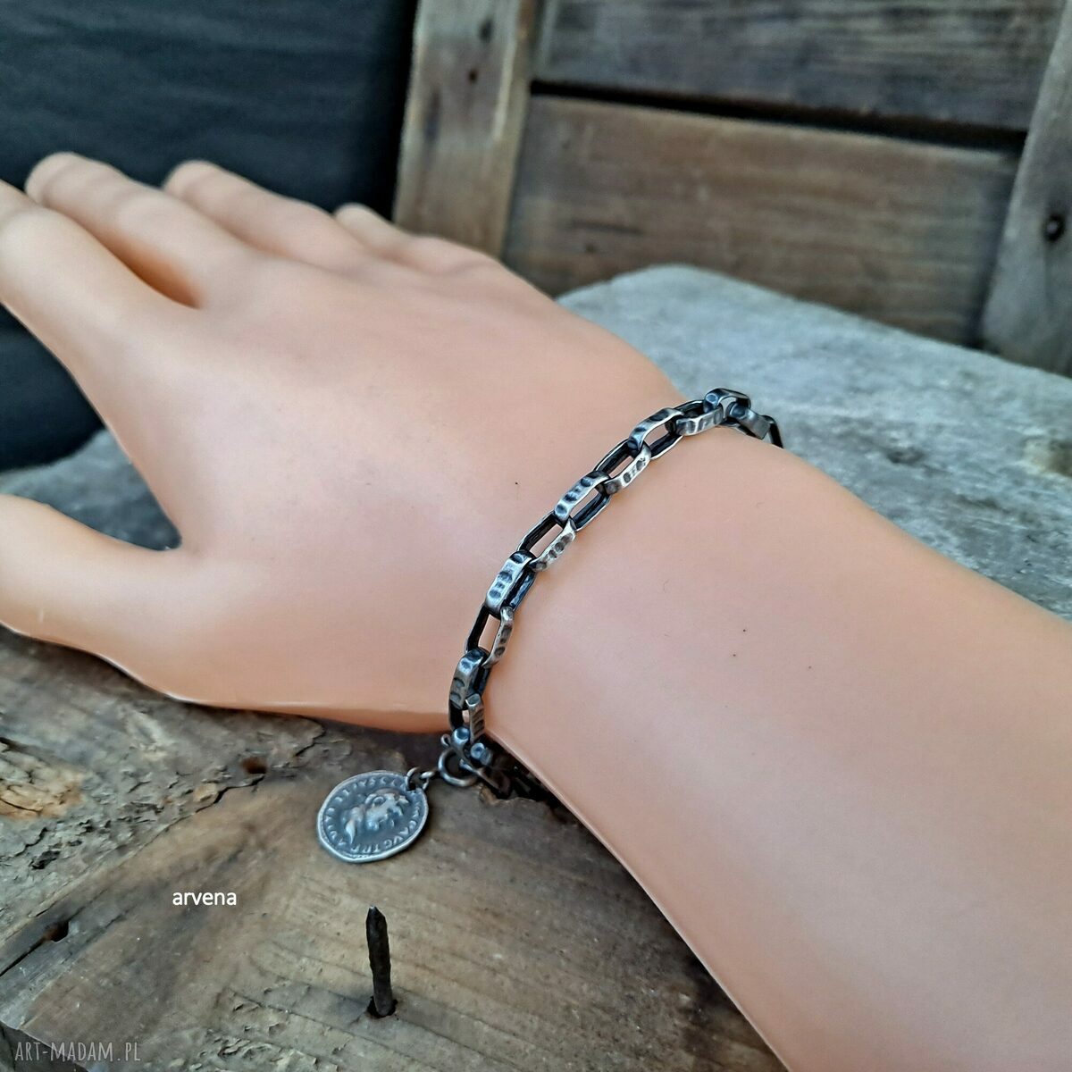 Bransoletka unisex ze srebra oksydowanego 925 - łańcuch z charms 06