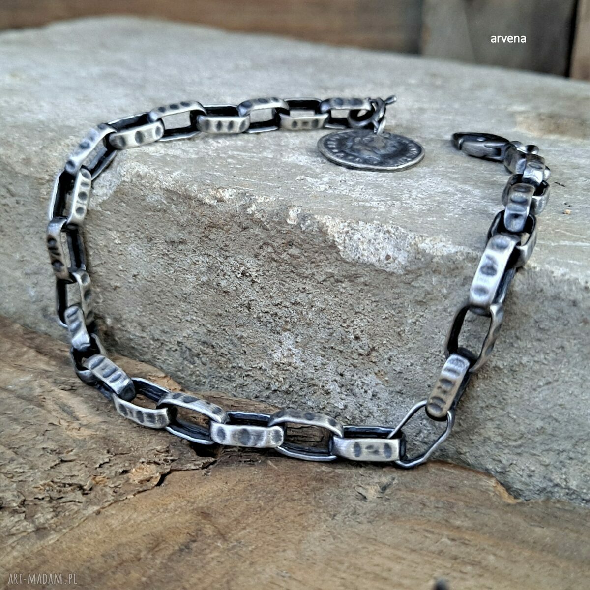 Bransoletka unisex ze srebra oksydowanego 925 - łańcuch z charms 06