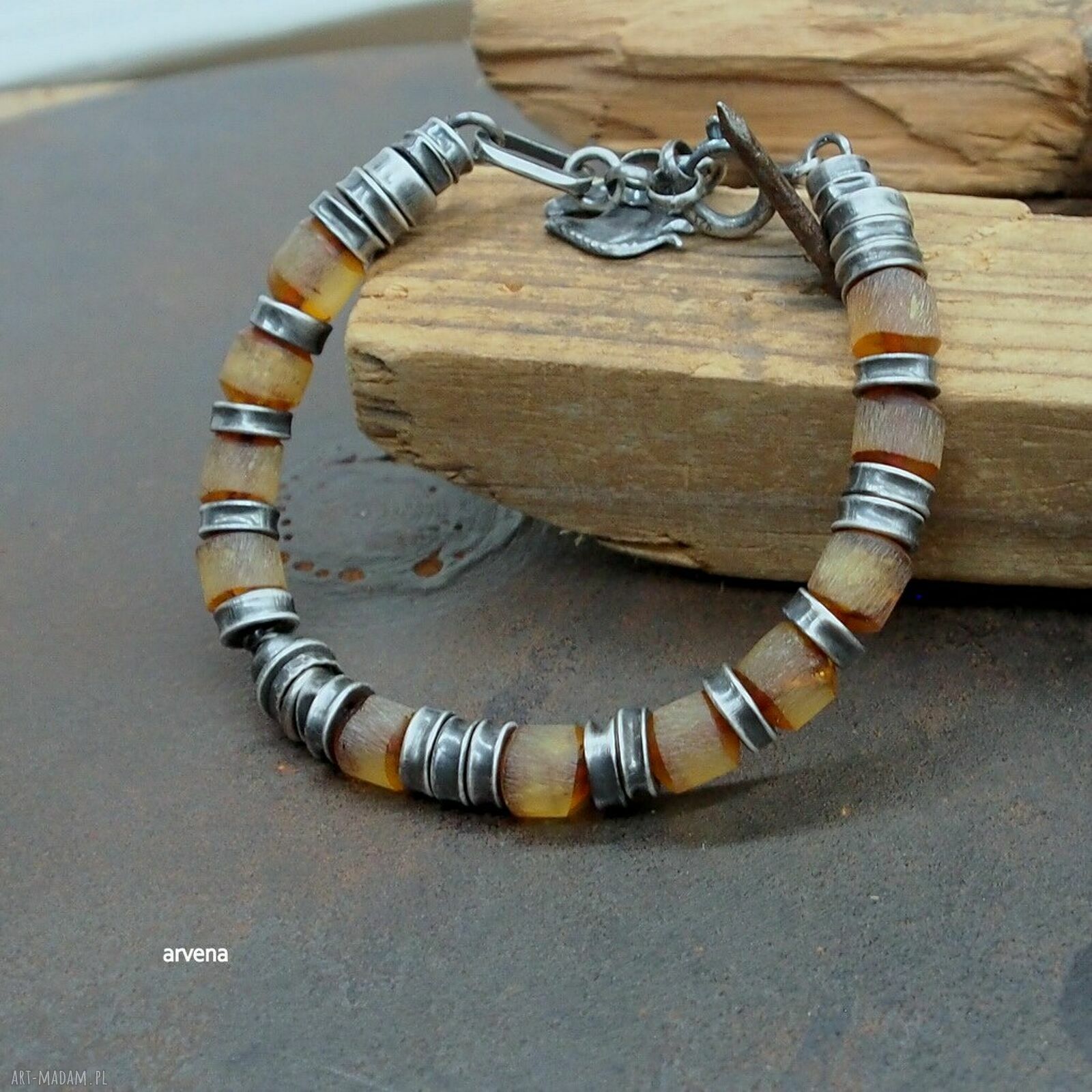 Bursztyn UNISEX - bransoletka z srebra 925 oksydowanego
