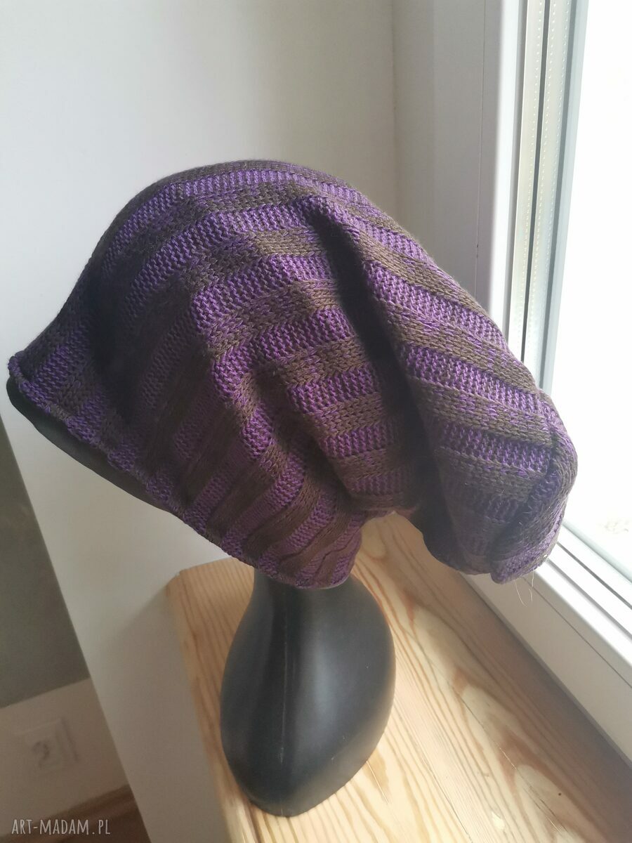 Fioletowa czapka smerfetka na dredy - unisex, duży obwód 62-63 cm (podszewka)
