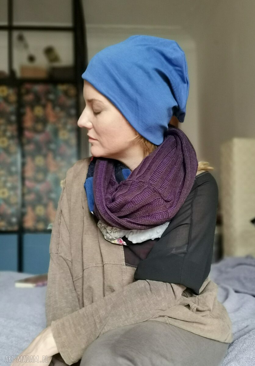 Czapka unisex na podszewce w kolorze niebieskim - handmade