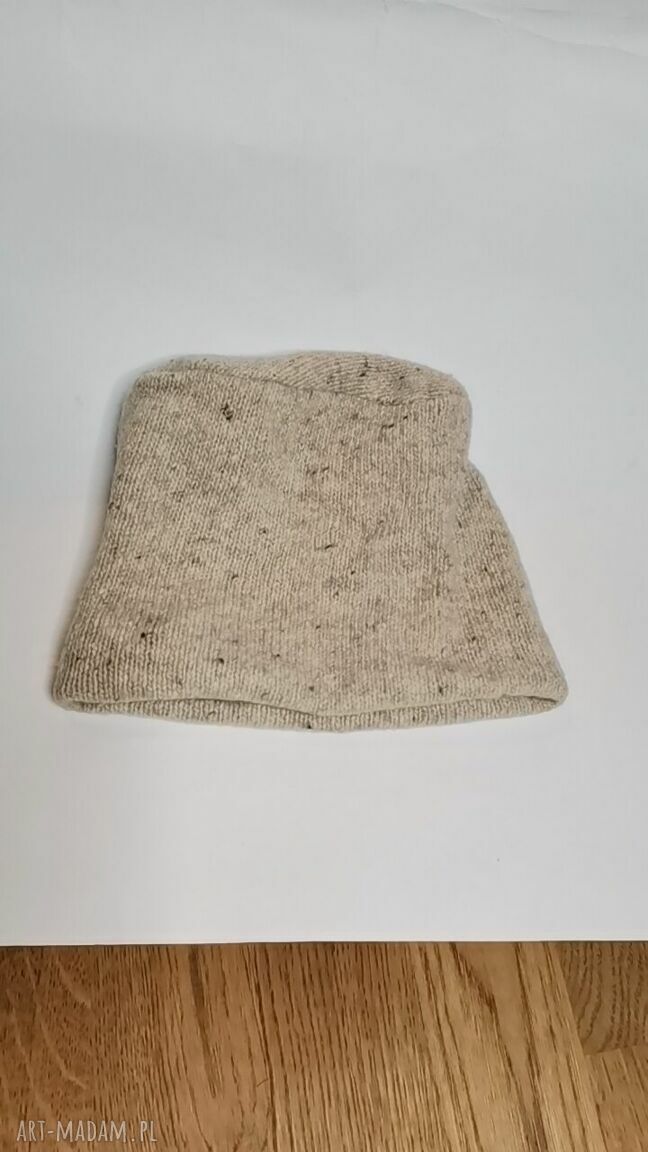 Ciepła czapka unisex na podszewce - beżowy folk boho, one size 58-61 cm