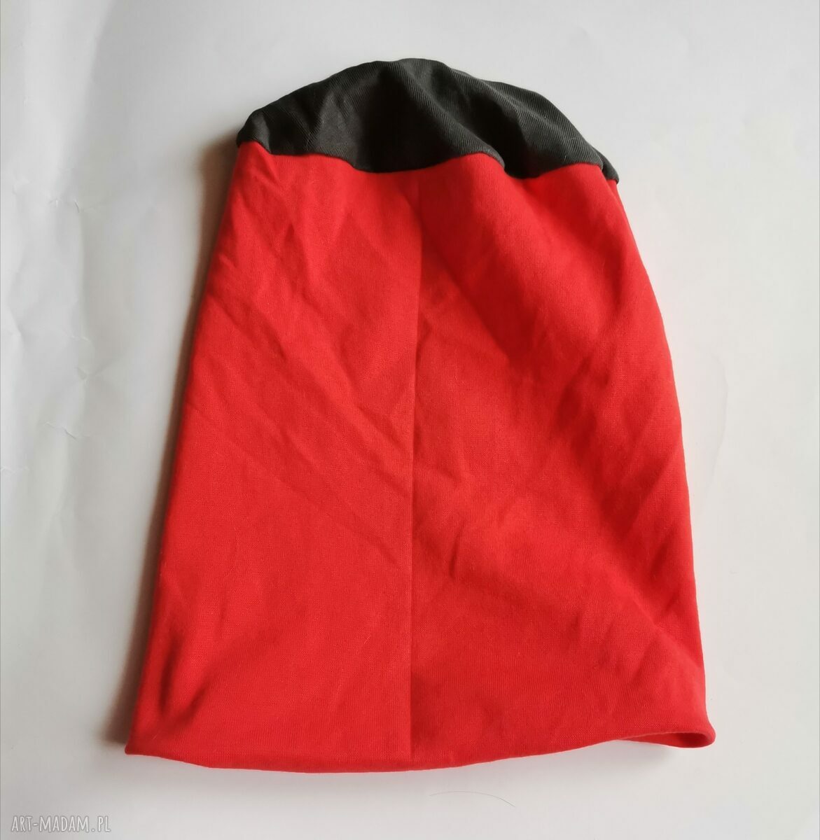 Czapka unisex pomarańczowa z szarym - ręcznie robiona na co dzień, bez podszewki