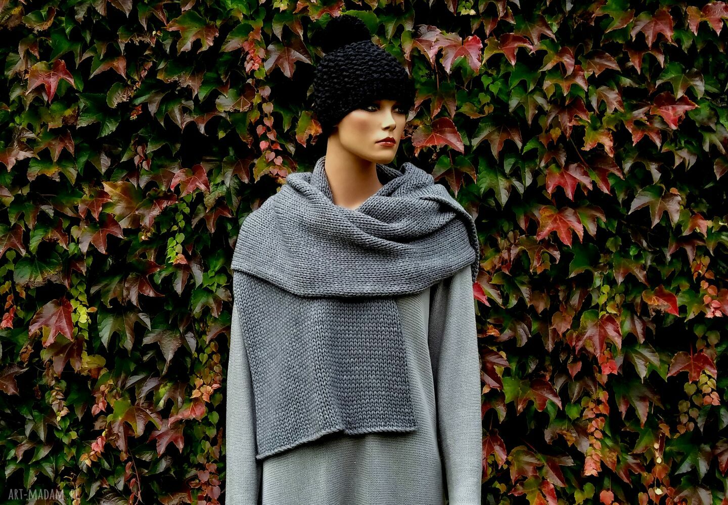 Unisex gruby szal szary
