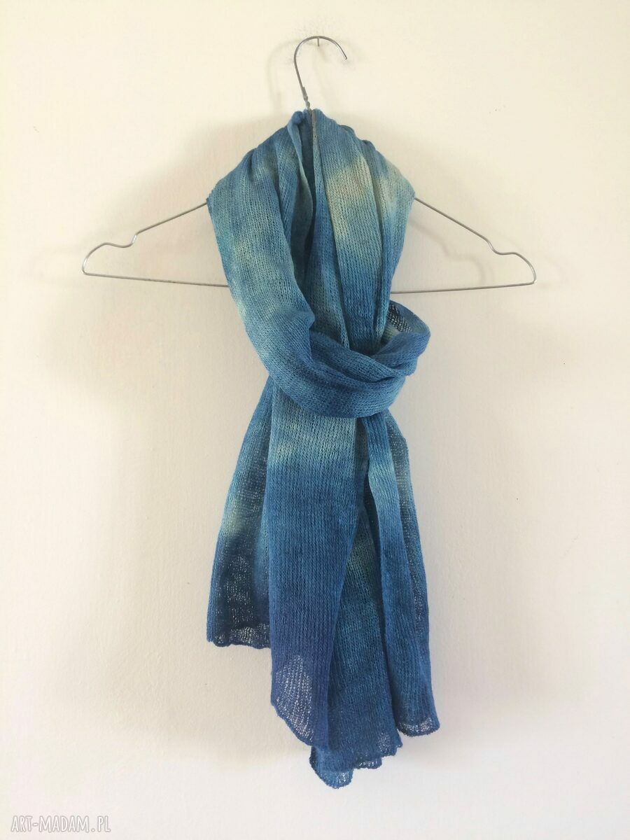 Uniwersalne lniane ponczo blue - narzutka handmade one size