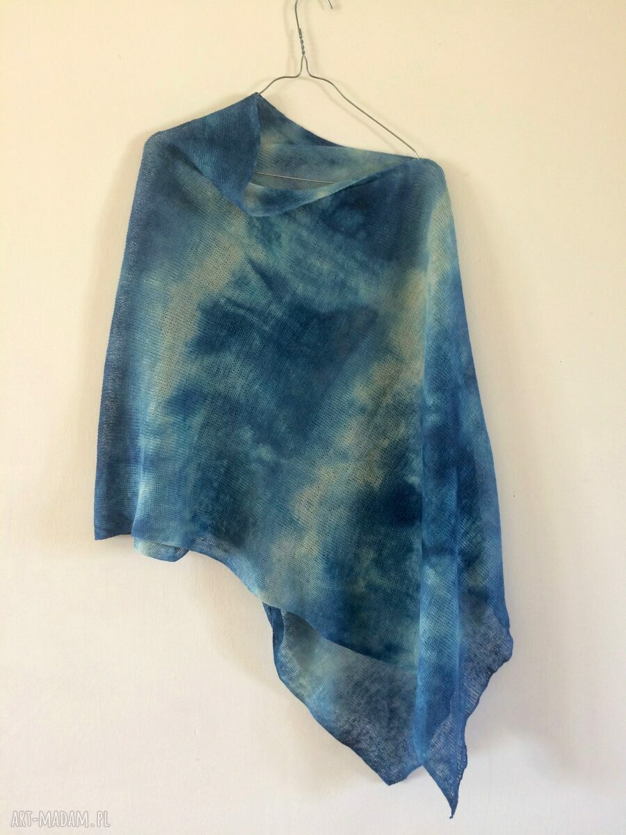 Uniwersalne lniane ponczo blue - narzutka handmade one size