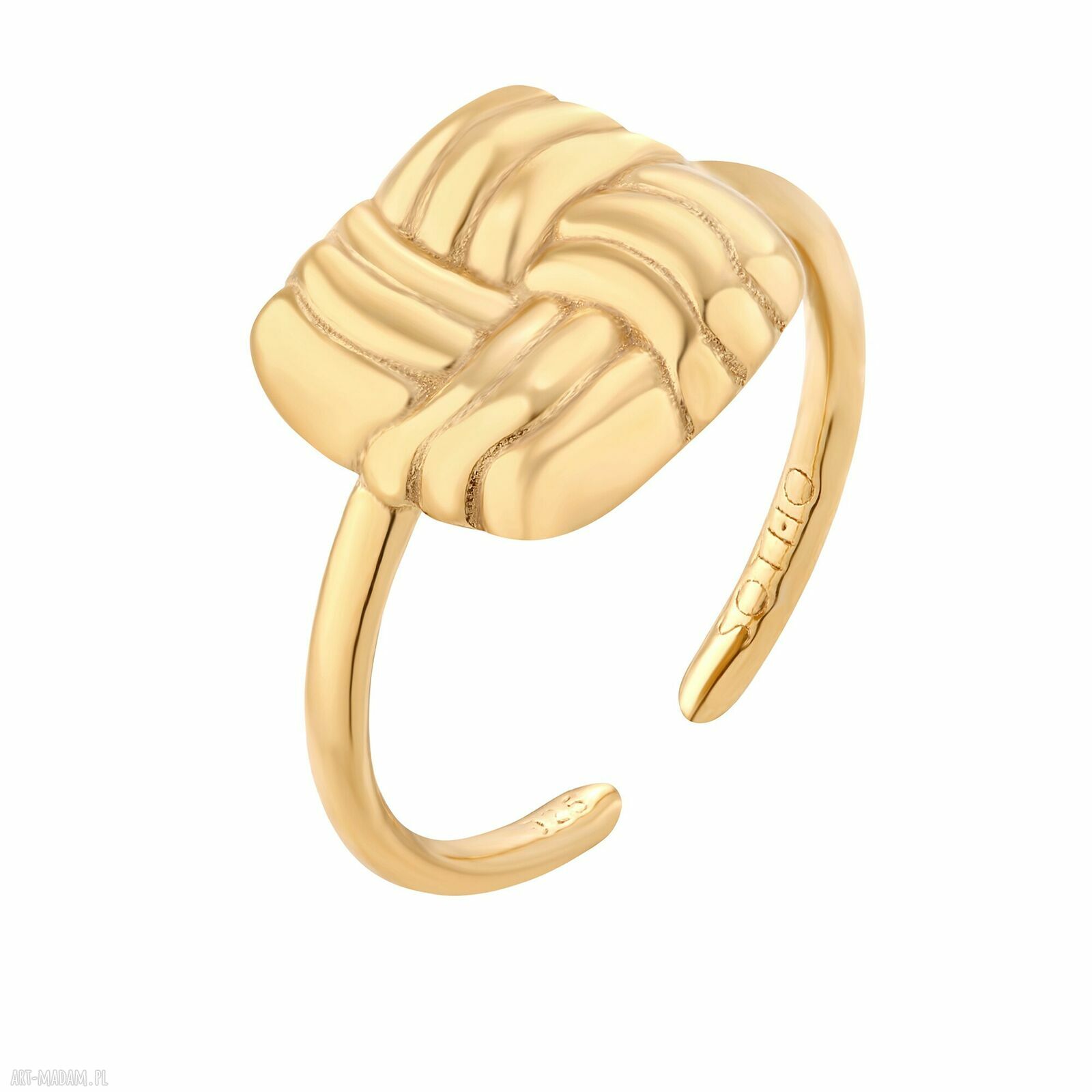 Złoty pierścionek retro kwadratem uniwersalny modny kwadrat