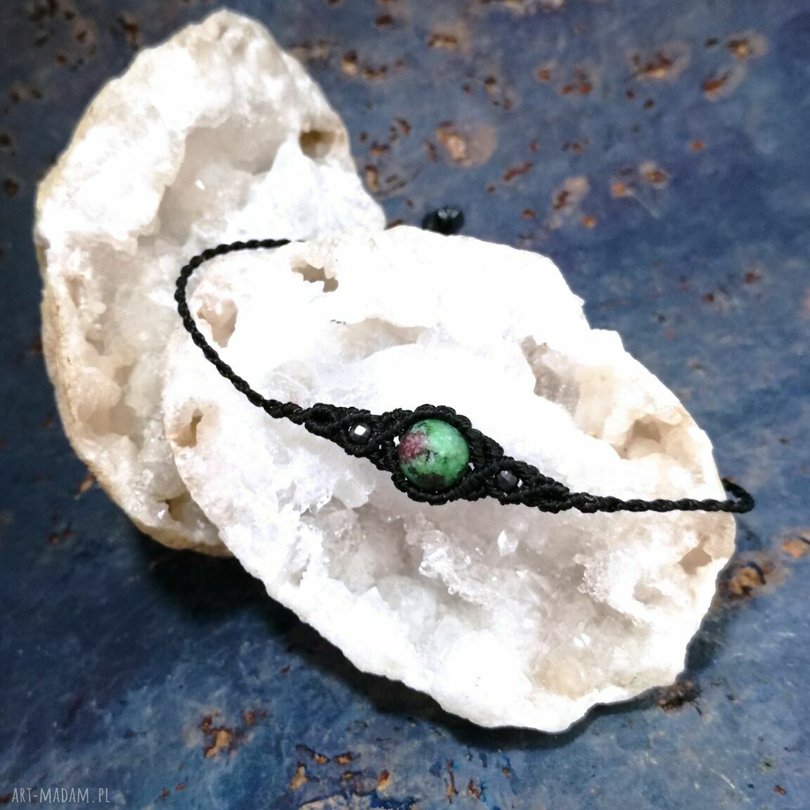 Komplet UNO z zoisytem i rubinem w mikromakrze - choker i bransoletka