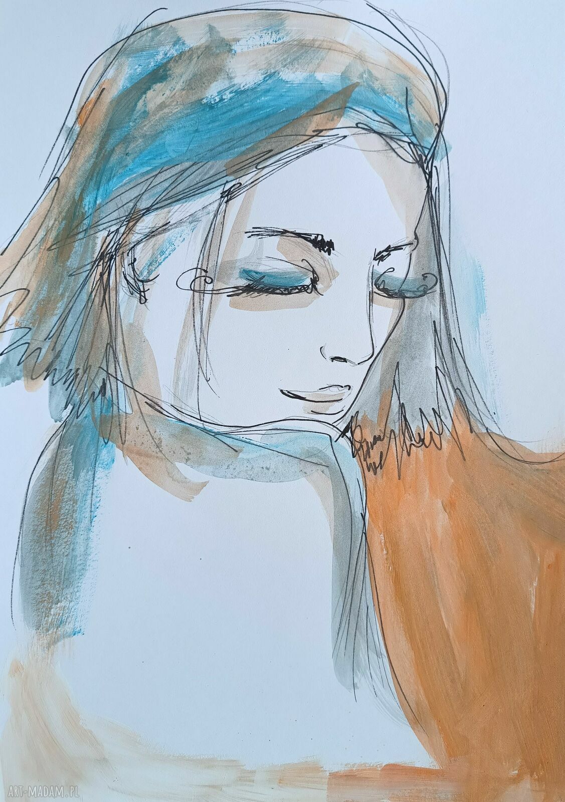 Ulotny sen - oryginalna ilustracja kobiety w technice mixed media