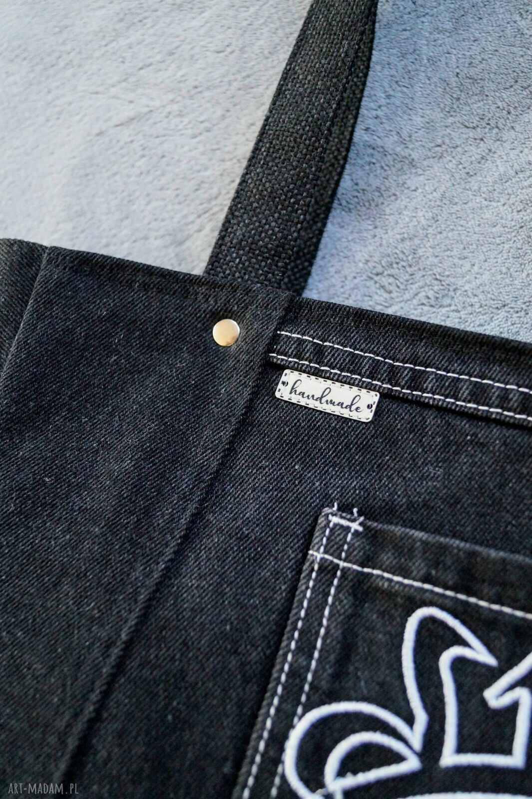 Upcyklingowa jeansowa torebka na ramię Happy Art - zero waste
