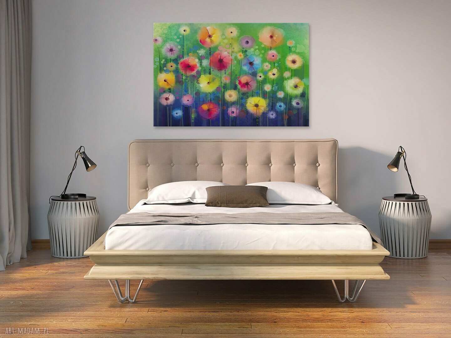 Obraz na płótnie „Kwiaty Ogród” 90x60 cm - Vaku dsgn, abstrakcyjny wzór z zawieszką do powieszenia
