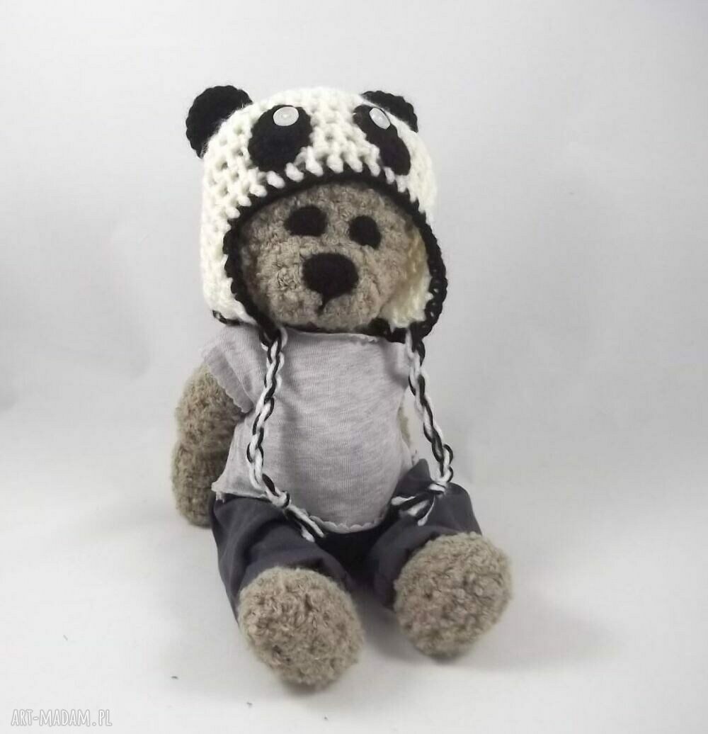 Panduś - szydełkowa maskotka panda 30 cm z ruchomymi rączkami i nóżkami