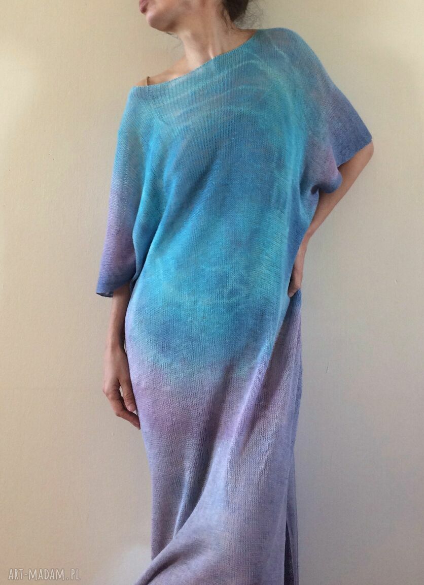 Luźna długa sukienka lniana oversize - 100% lnu (one size)
