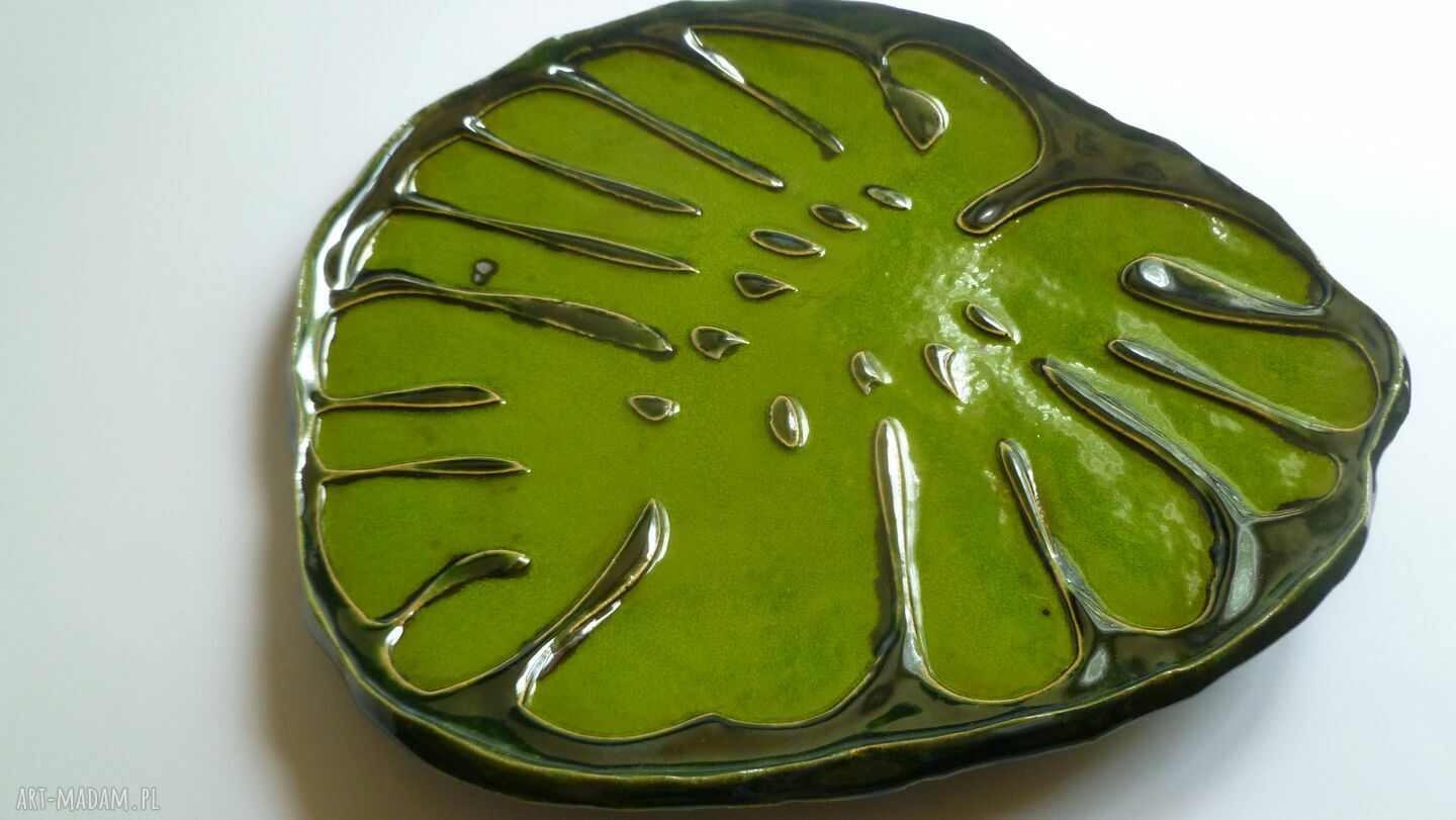 Patera ceramiczna Limonkowa Monstera - duża dekoracja do owoców i przekąsek