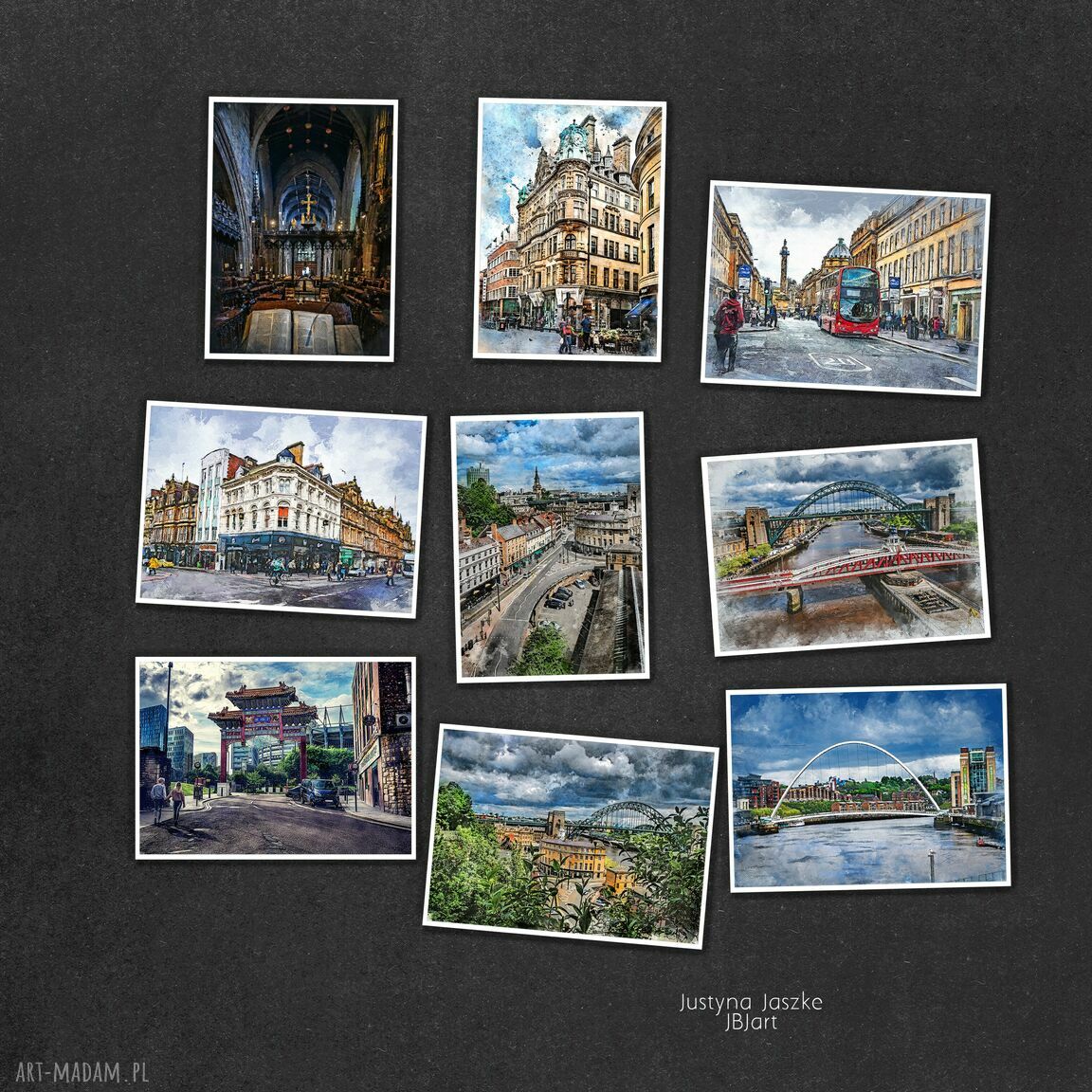Newcastle upon Tyne w akwareli - zestaw 9 grafik 13x18 cm