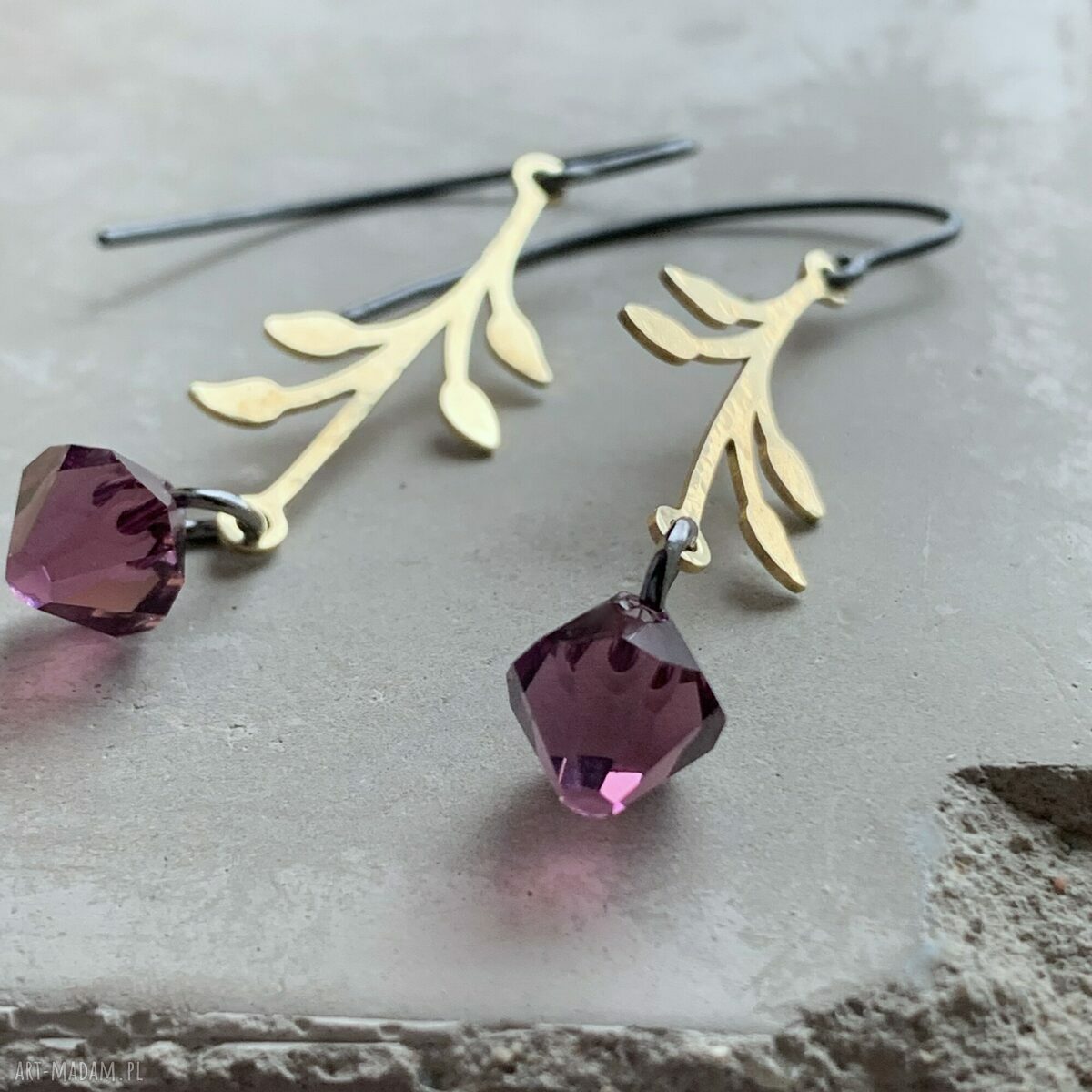 Kolczyki Urban Rose Purple - fioletowe z Swarovski i srebrnymi biglami