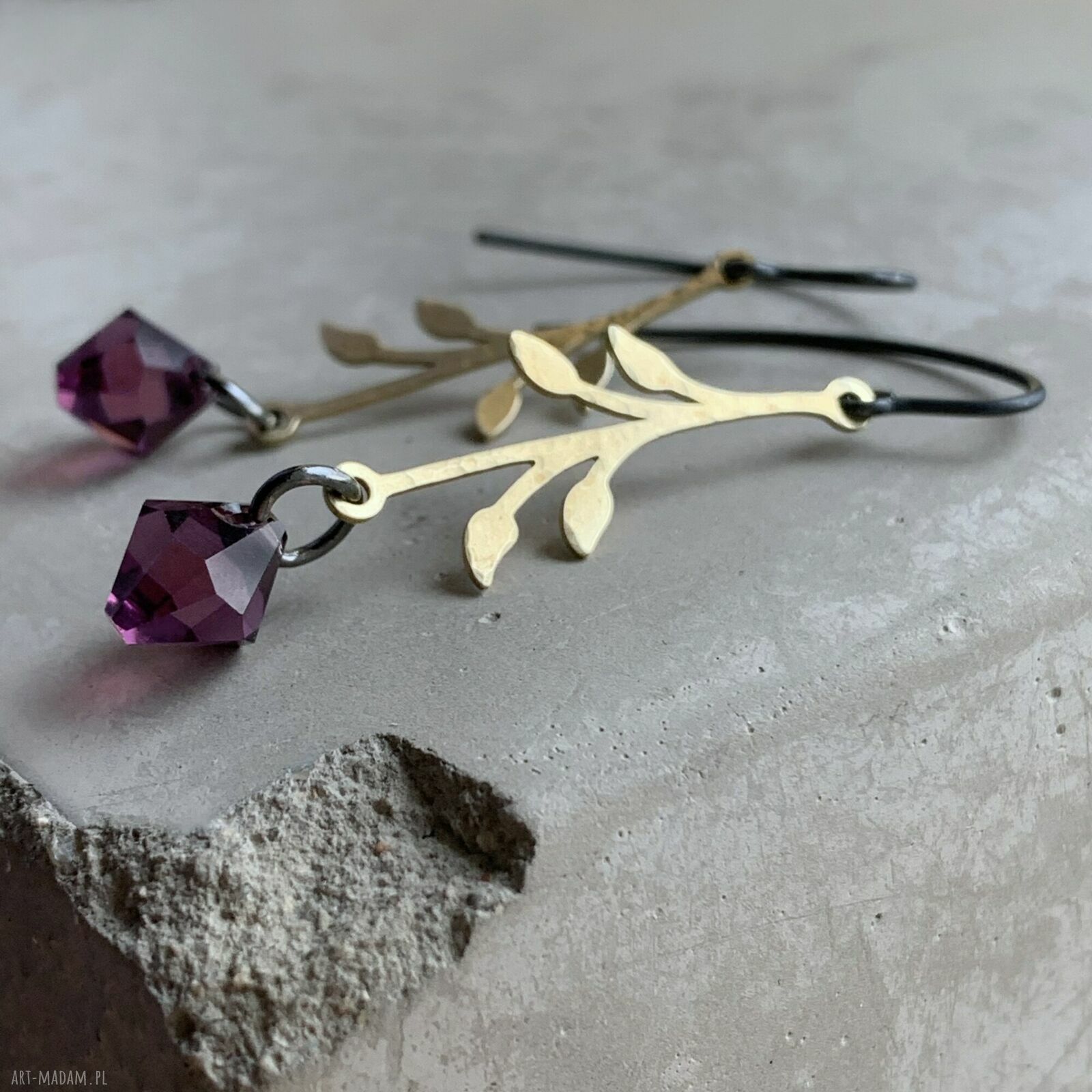 Kolczyki Urban Rose Purple - fioletowe z Swarovski i srebrnymi biglami
