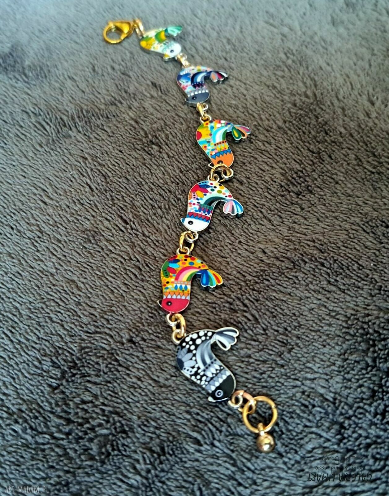 Urocza bransoletka boho z kolorowymi emaliowanymi ptaszkami - handmade