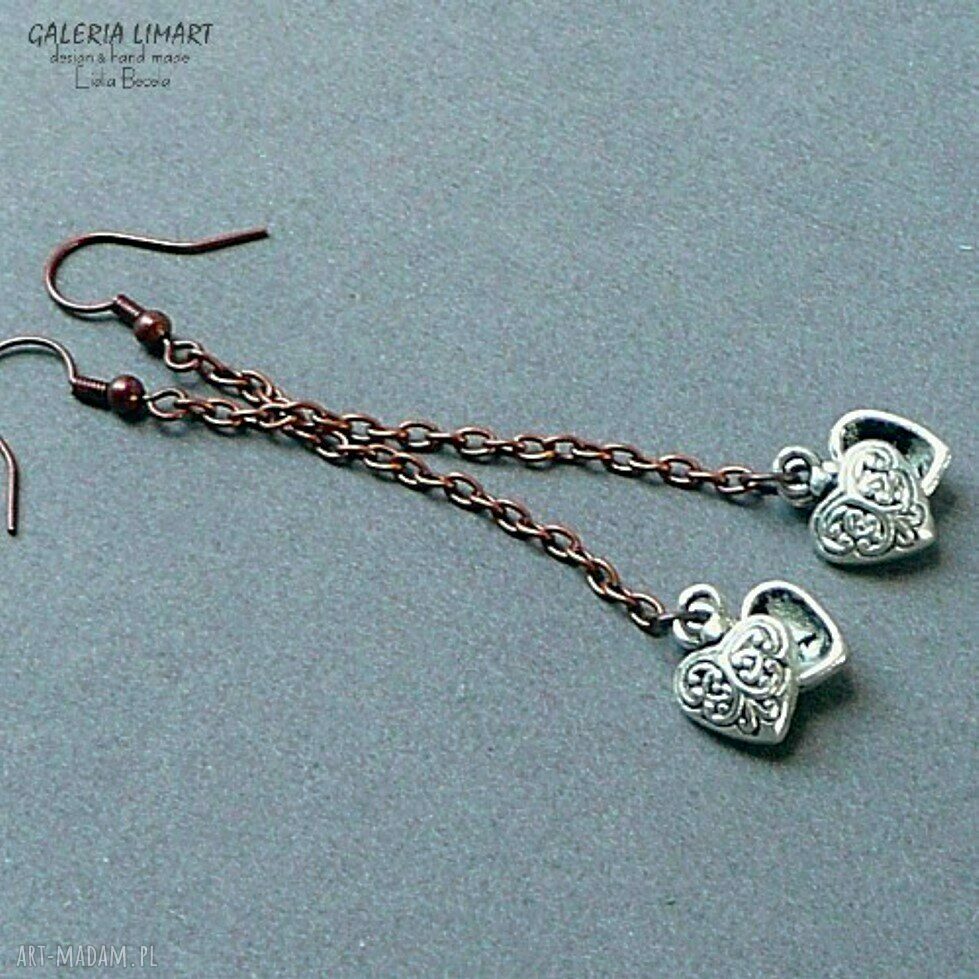 Urocze długie kolczyki boho z serduszkami na łańcuszku (handmade)