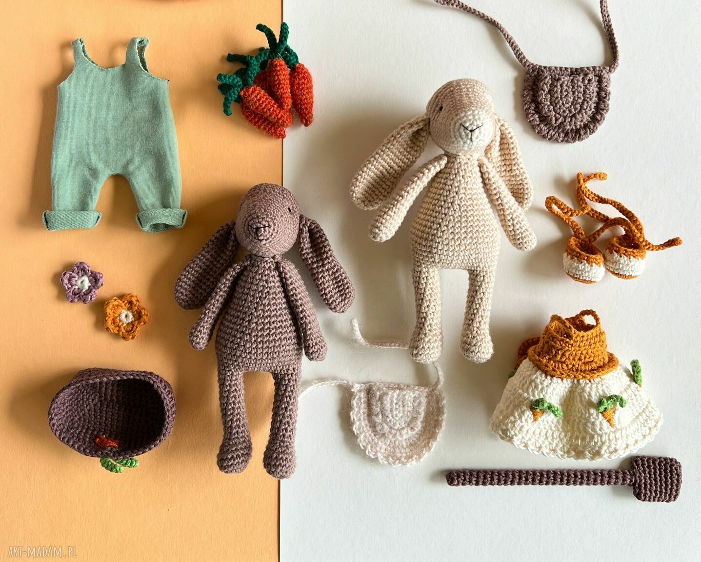 Urocze szydełkowe króliczki z ogrodowymi skarbami - zestaw amigurumi