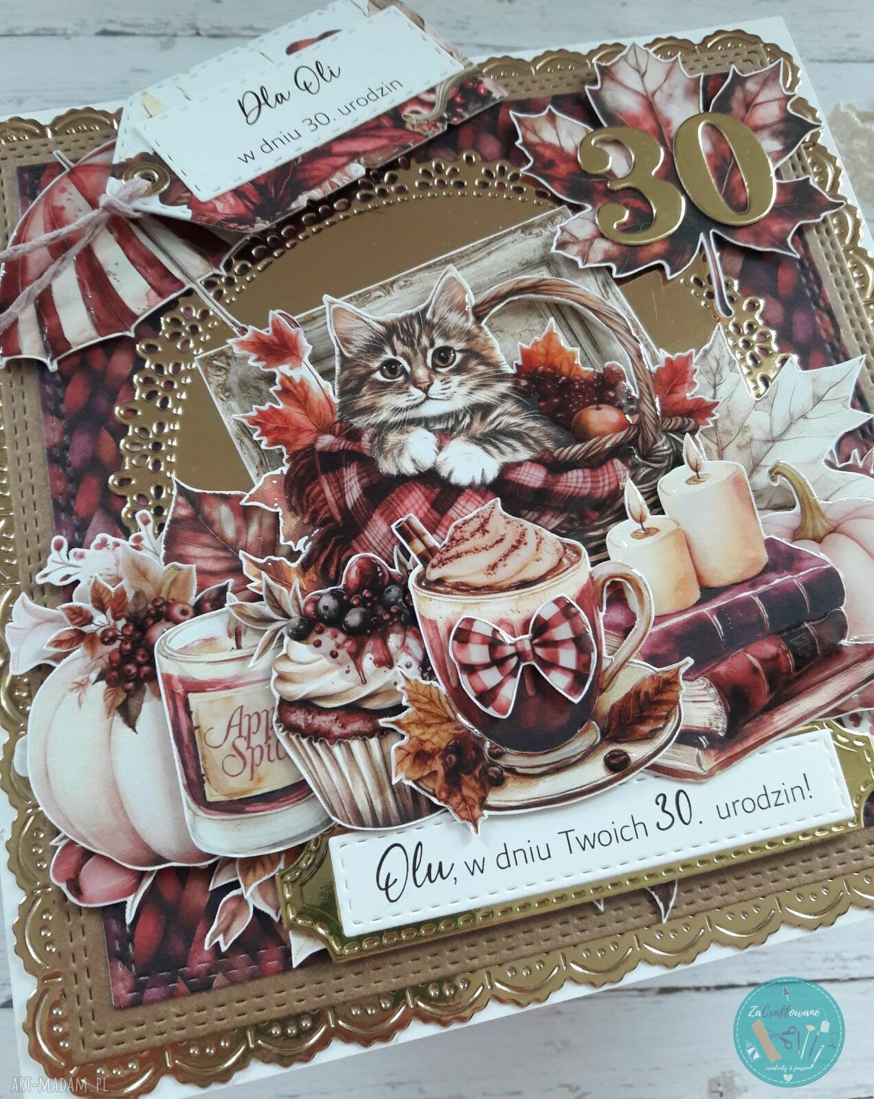 Personalizowana kartka urodzinowa z kotem handmade