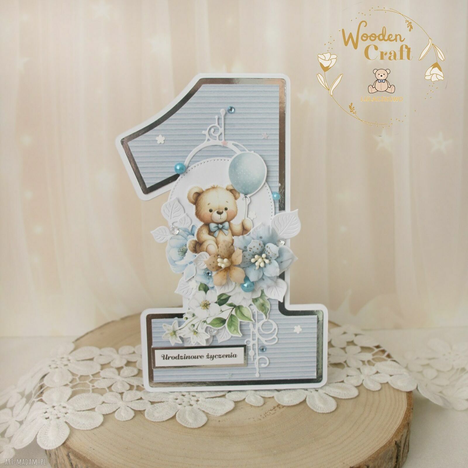 Urodzinowa kartka cyferka 1 Baby Blue 2 na roczek - gotowa do personalizacji