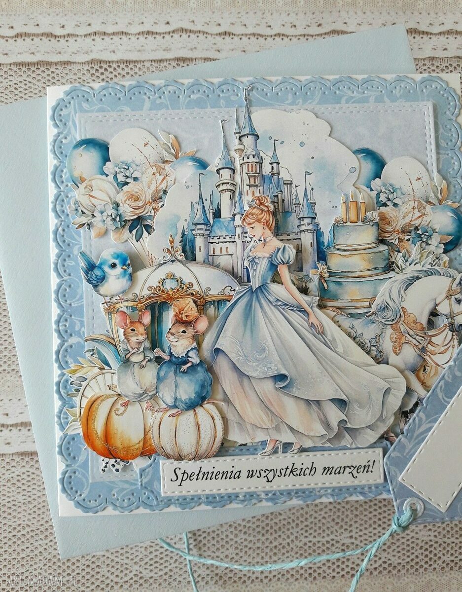 Kartka urodzinowa Kopciuszek - scrapbooking 3D dla dziewczynki