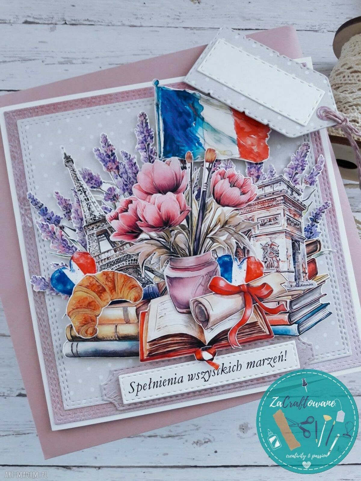 Kartka urodzinowa 3D dla miłośniczki Francji - ręcznie robiona scrapbooking