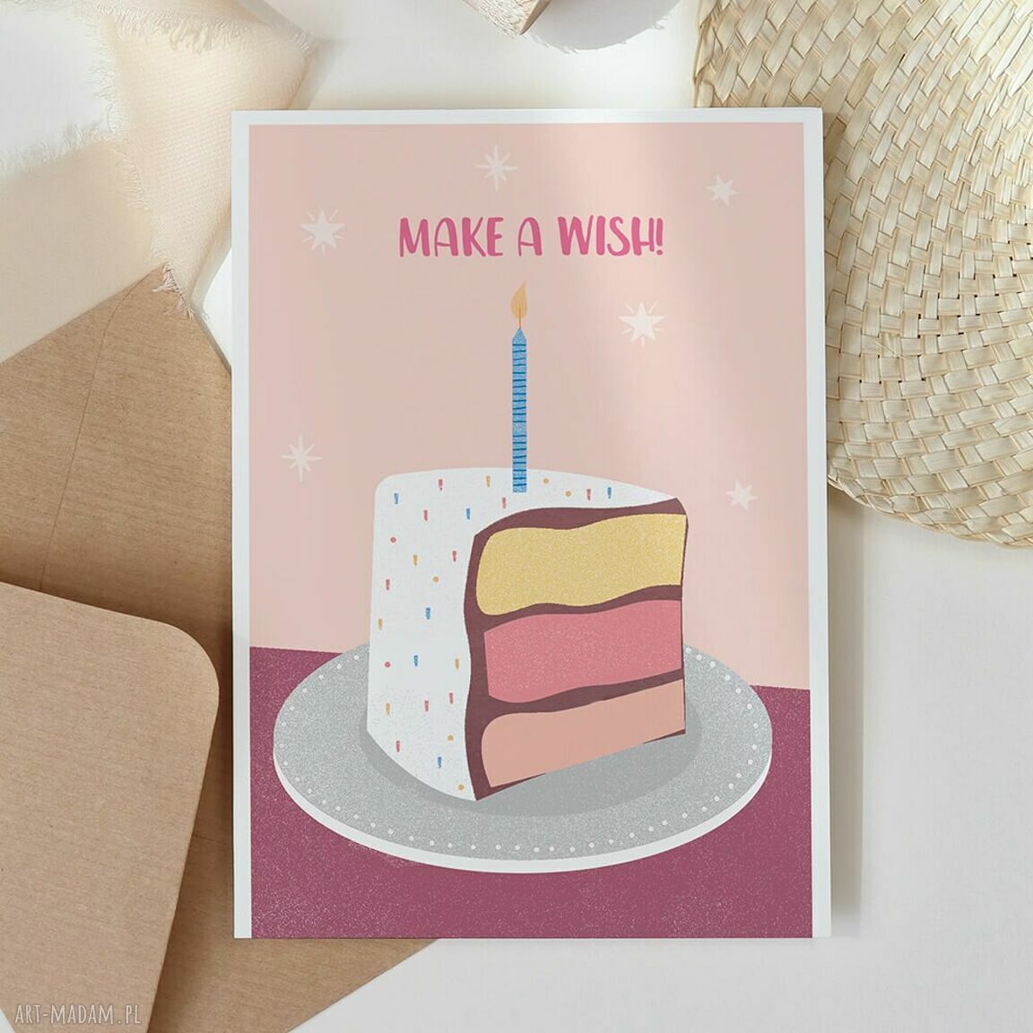 Kartka urodzinowa A6 Torcik Make a Wish